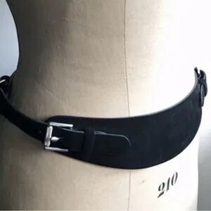 Ralph Lauren Chic Black Suede Buckle Waist Belt Woman’s Sz. Large Italy Leather
